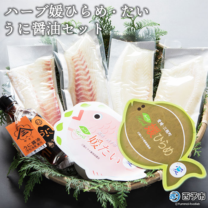 ハーブ媛ひらめ・鯛・うに醤油セット 