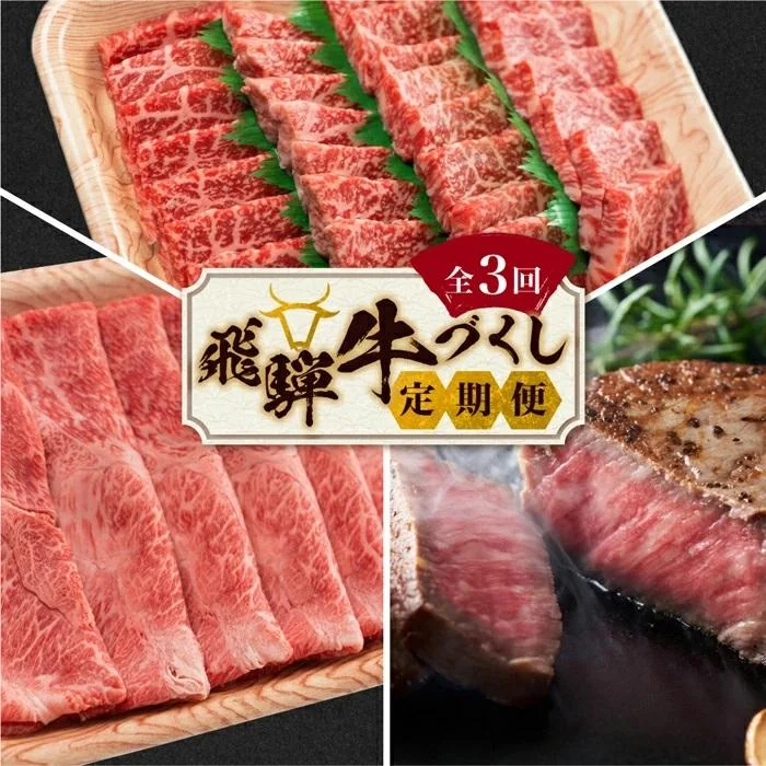 飛騨牛 づくし 肉 定期便 3ヶ月 ( 焼肉 / すき焼き / ステーキ ) 全3回