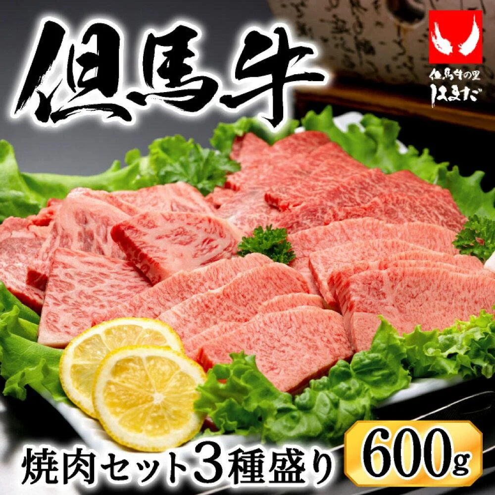 希少部位入り!極上但馬牛 焼肉セット 3種盛り【ロース モモ 希少部位1種 合計600g】