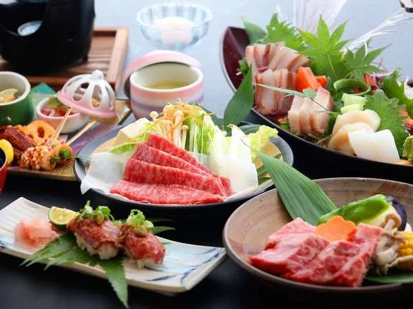 三朝温泉　自家源泉かけ流し露天風呂　清流荘 夕食